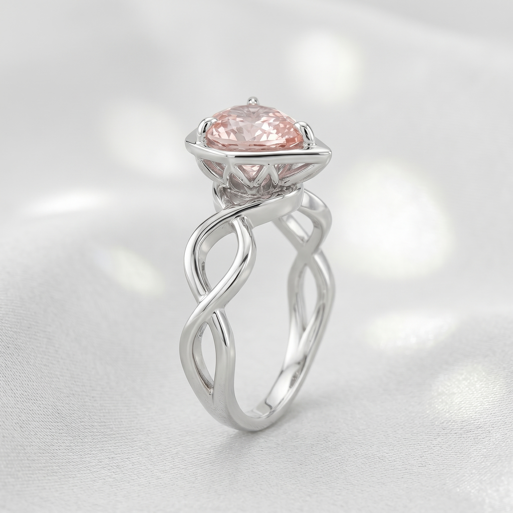 ZR Sofia Twist Pear‑Shaped Pink‑Purple Lab‑Created Gemstone Ring Twisted Infinity Band S925 Sterling Silver Delicate Engagement Ring-【Sofia】#4808