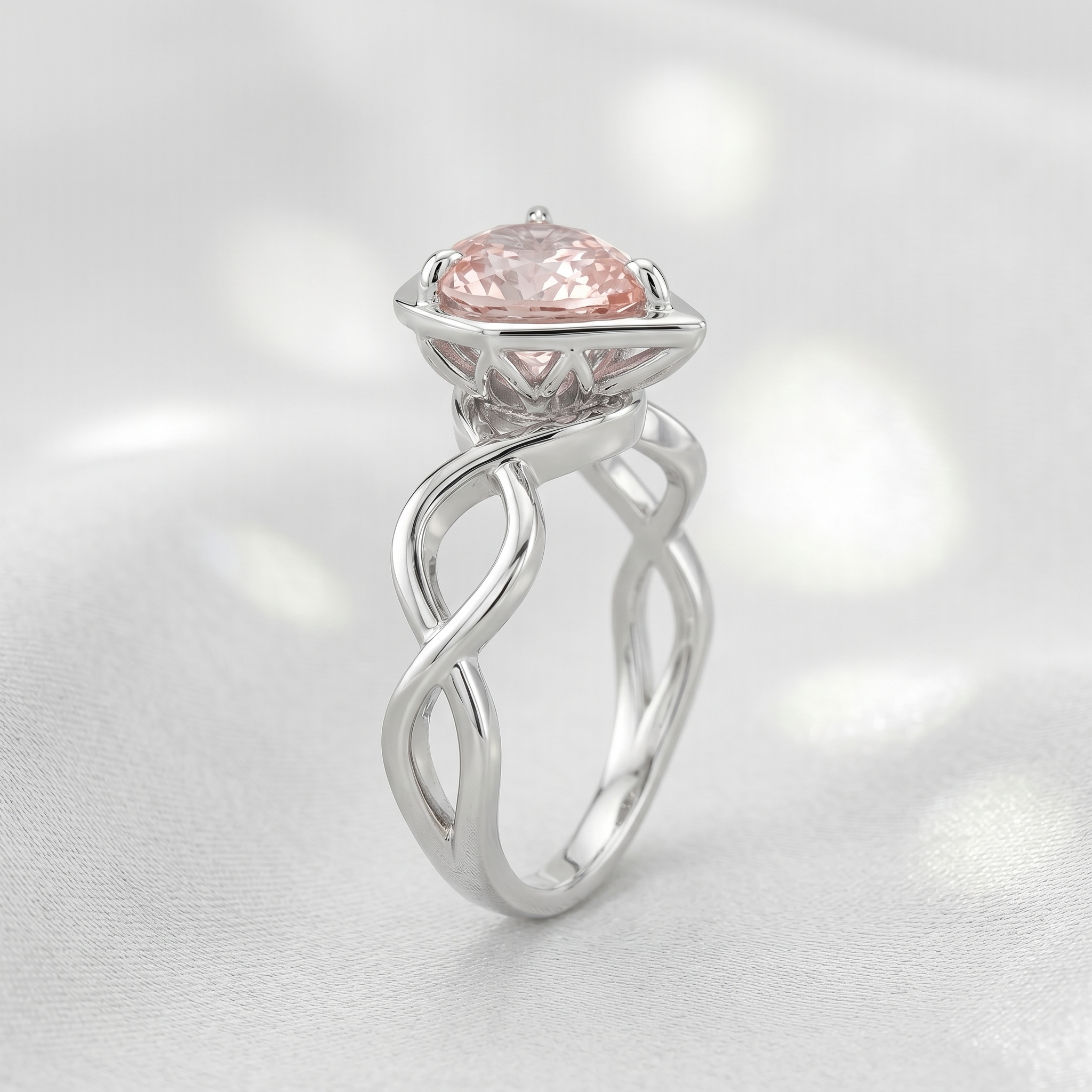 ZR Sofia Twist Pear‑Shaped Pink‑Purple Lab‑Created Gemstone Ring Twisted Infinity Band S925 Sterling Silver Delicate Engagement Ring-【Sofia】#4808