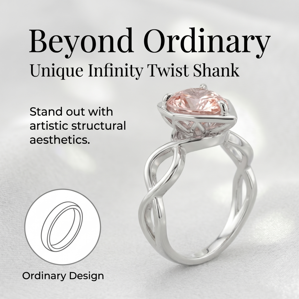 ZR Sofia Twist Pear‑Shaped Pink‑Purple Lab‑Created Gemstone Ring Twisted Infinity Band S925 Sterling Silver Delicate Engagement Ring-【Sofia】#4808