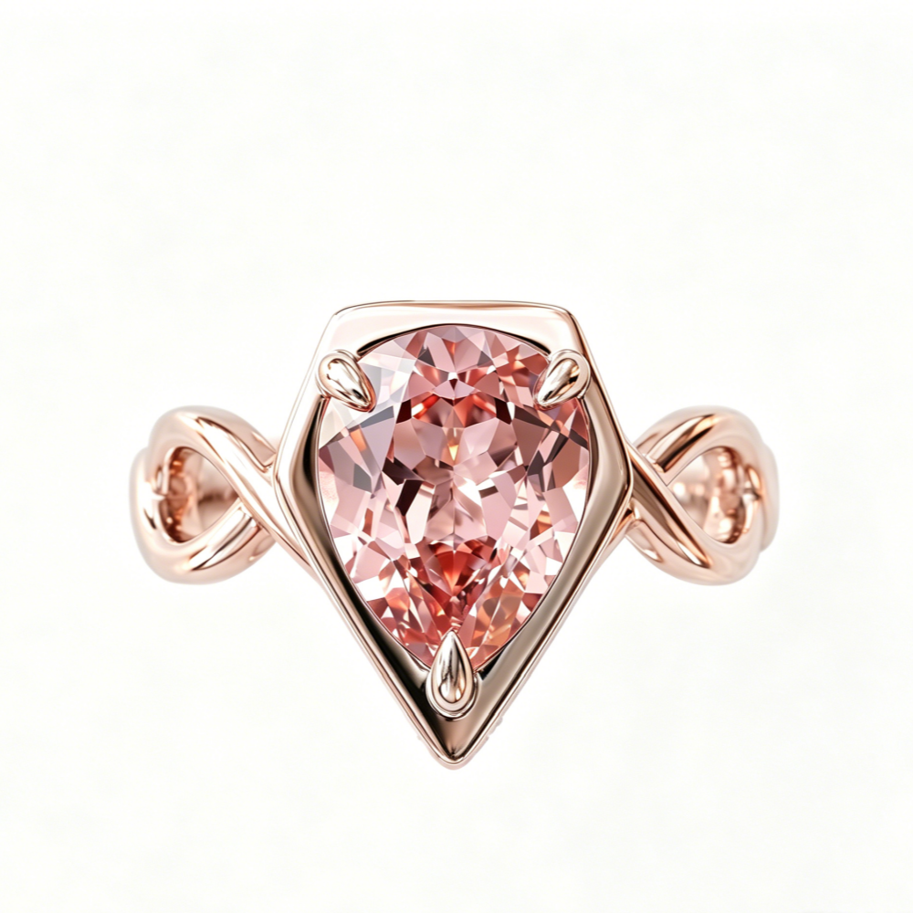ZR Sofia Twist Pear‑Shaped Pink‑Purple Lab‑Created Gemstone Ring Twisted Infinity Band S925 Sterling Silver Delicate Engagement Ring-【Sofia】#4808