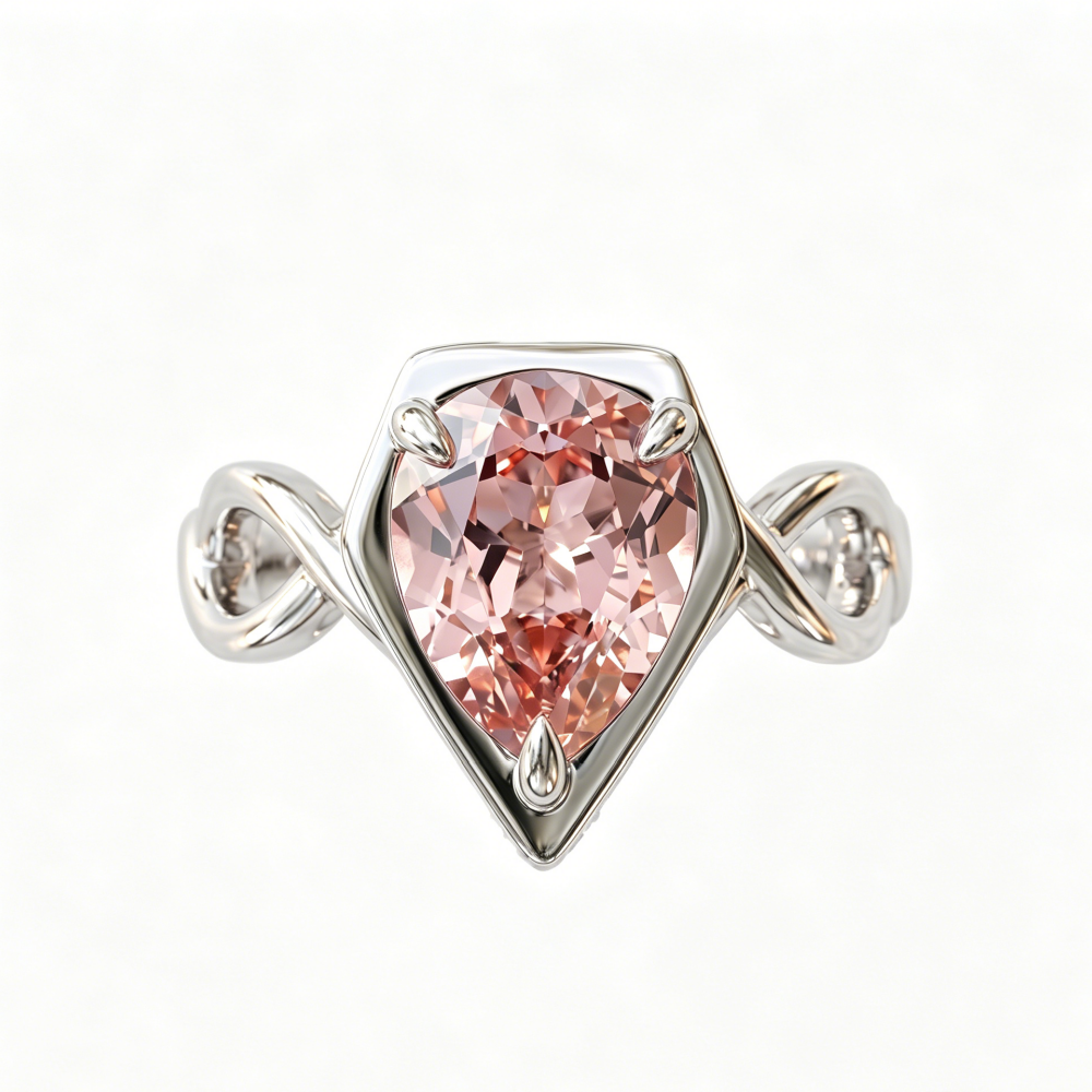 ZR Sofia Twist Pear‑Shaped Pink‑Purple Lab‑Created Gemstone Ring Twisted Infinity Band S925 Sterling Silver Delicate Engagement Ring-【Sofia】#4808